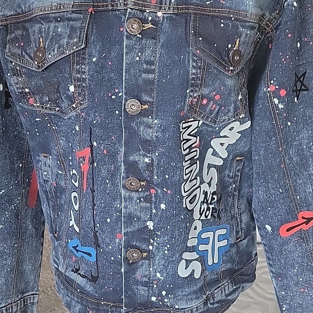 EVOLUTION In Design Paint Denim Jacket Size M - Picture 3 of 11